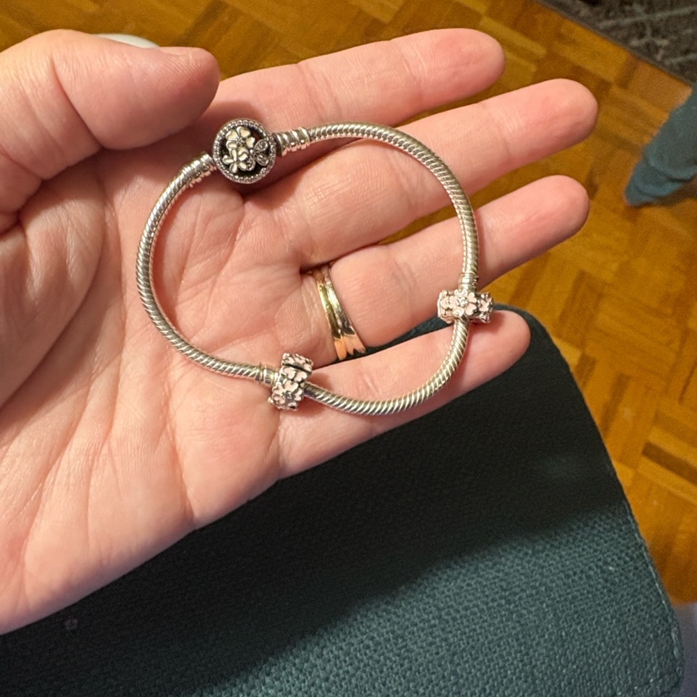 Pink spring bloom oink enamel and cz retired pandora bracelet